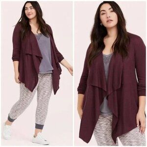 Torrid | Eggplant Purple Mixed Stitch Drape Front Cardigan | Size 1X